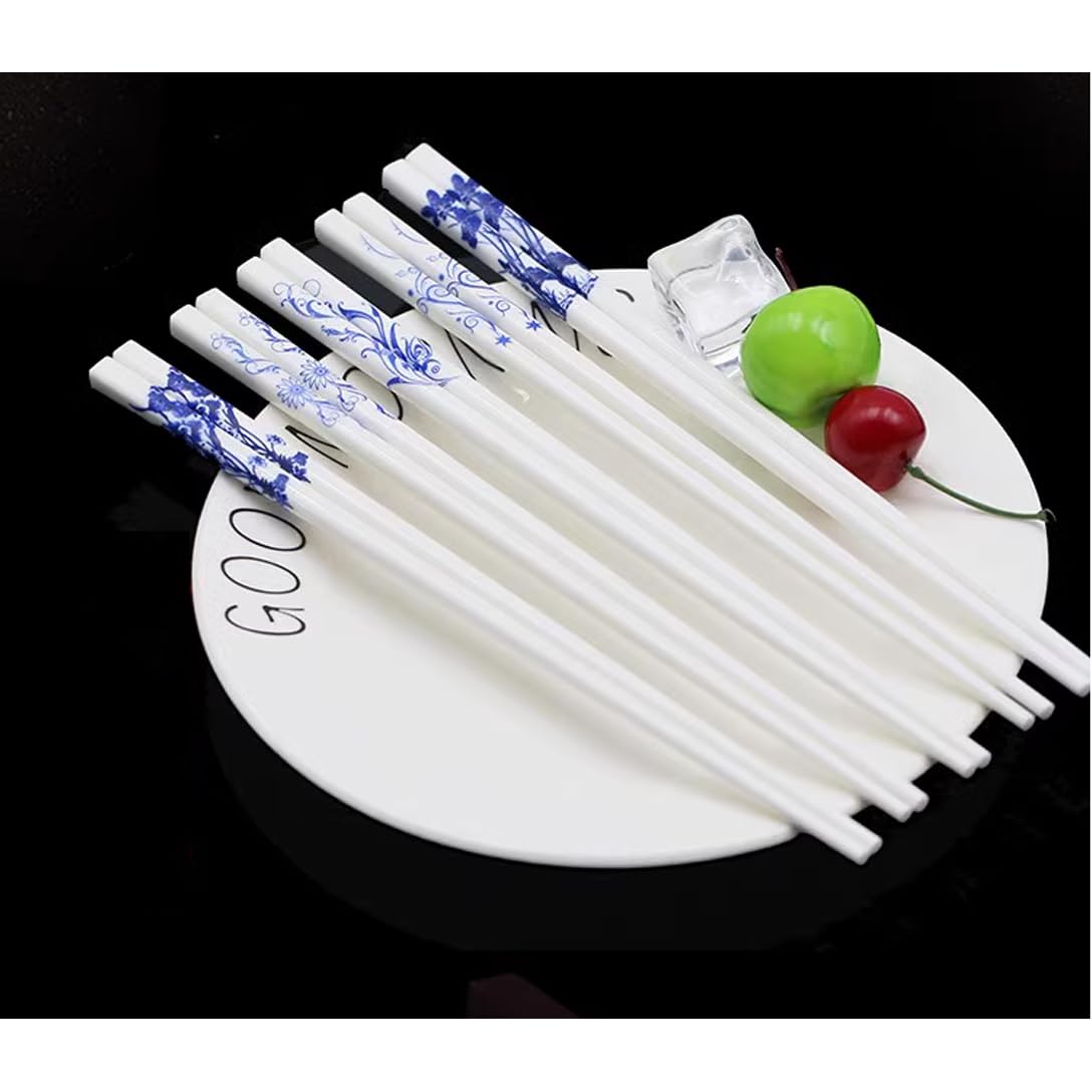 Coffret Cadeau de Baguettes en Porcelaine Bleue et Blanche de qualité supérieure avec boîte, 10 Paires de Baguettes réutilisables en céramique osseuse de Haute (Q)
