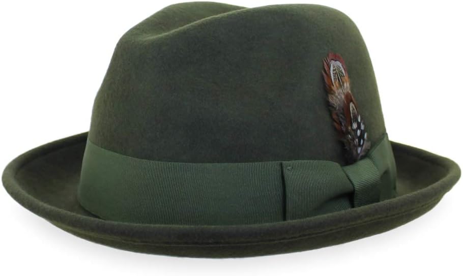 Hats in the Belfry Trilby Men/Women Snap Brim Vintage Dress Fedora Hat 100% Wool (US, Alpha, Large, Olive)