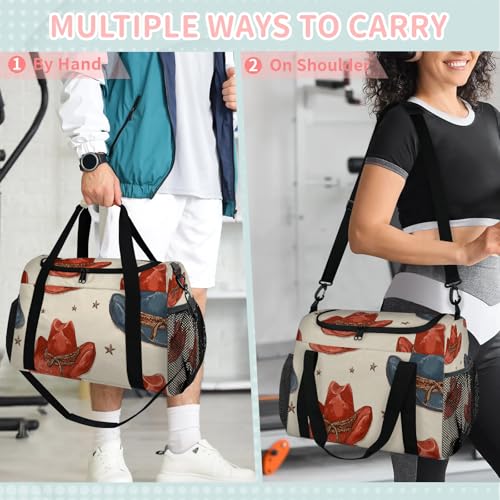 Cowboy Hat Vintage Travel Duffel Bag Weekender Overnight Bags for Women Men Foldable Waterproof Tote Bag with Trolley Sleeve4