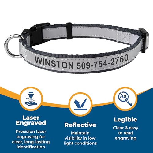Image of GoTags Reflective Personalized Dog Collar, Custom Engraved with Pet Name and Phone Number, Adjustable Dog Collar with Quick Release Buckle, 3 Sizes for Puppy and Dogs, Small, Medium and Large