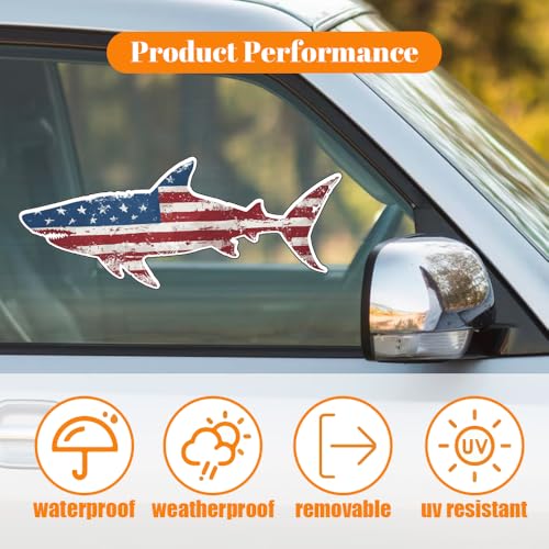 Image of Funny Fishing Bumper Sticker - Weatherproof Auto Laptop Car Decal - Tactical Shark Fish USA Flag Design - Perfect for Cars, Trucks, Boats, RVs, and Tackle Boxes