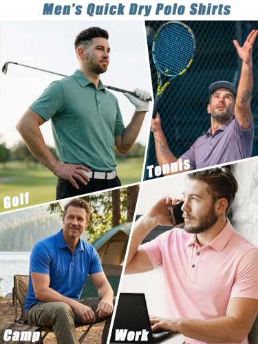 Image of 5 Pack Men's Polo Shirts Short Sleeve Golf T Shirt Performance Casual