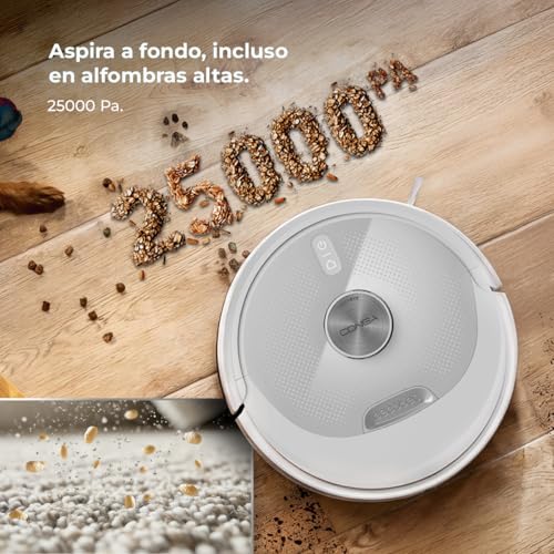 Miniatura 3 de Cecotec Robot Aspirador y Friegasuelos con Navegación Láser Conga M80 Pearl. Succión del Motor 25000Pa, Autonomía 240min, Cepillo Silicona para Mascotas, Bluetooth y WiFi, Control App