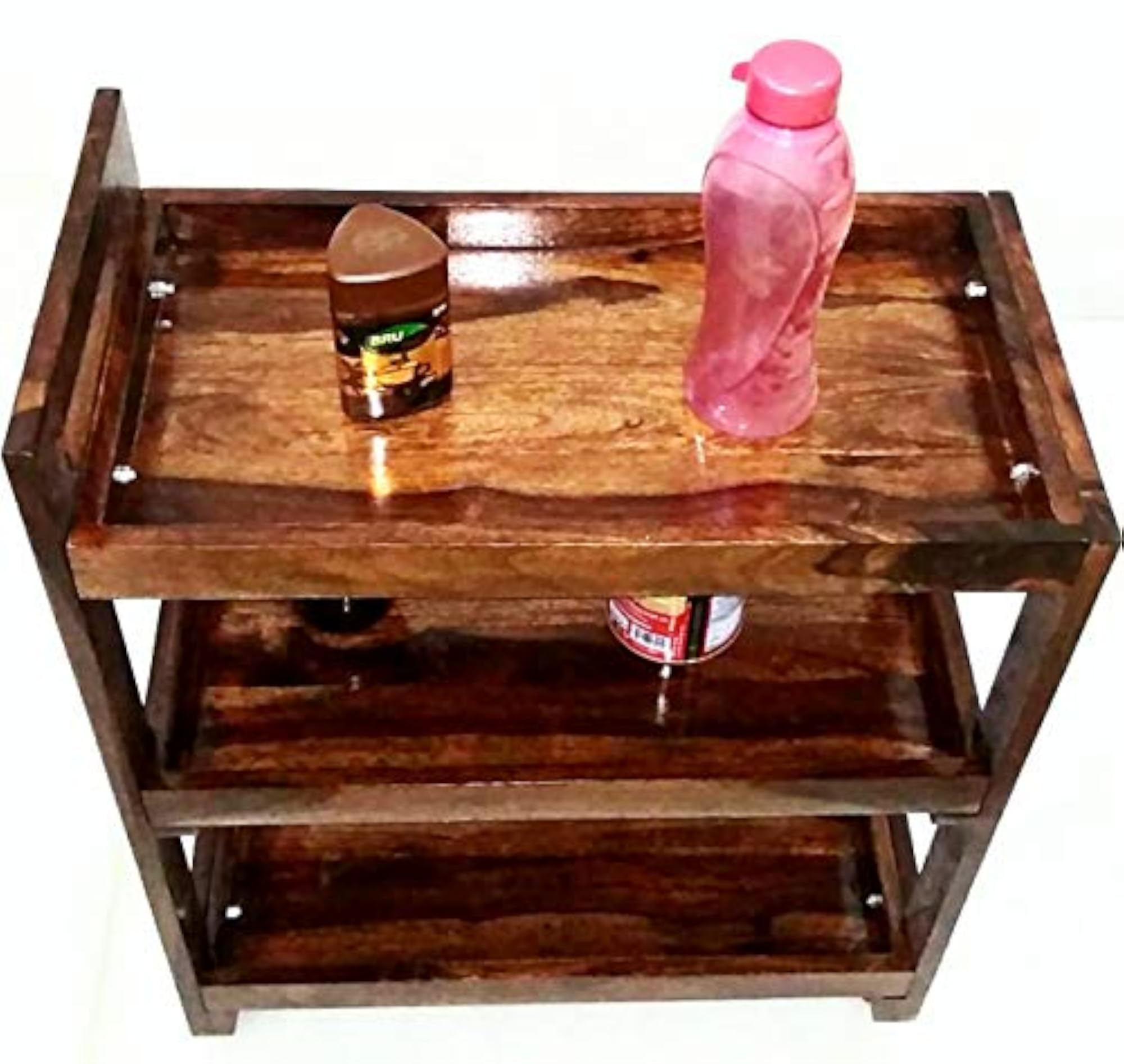 3-Tier Solid Wood Rolling Bar Cart