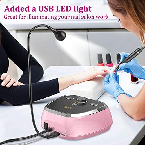 Electric Nail Files, YaFex Professional Nail Drill Machine for Acrylic Nails with LED Lamp, Electric Manicure/Pedicure File with 6 Drill Bits and Dual USB Outputs