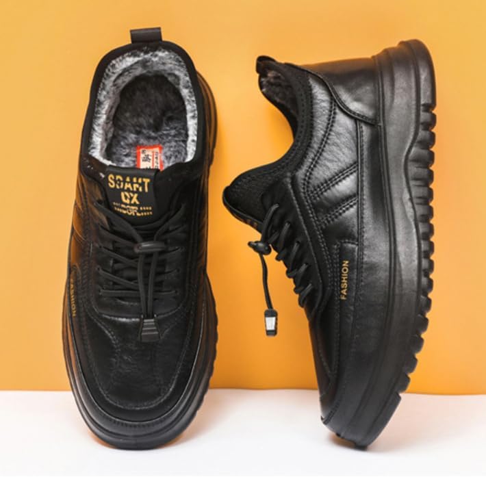 Mens Winter Boots Snow Shoes, Men's Leather Warm Fur Lined Slip On Snow Boots,Lightweight Casual Walking Loafers for Middle-Aged and Elderly - Image 2