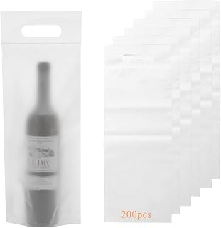 MUXHEL 200 Pcs Wine To Go Bag with Handle, 6.3" x 15.7" Thick Clear Plastic Wine Bags with Handles, Sealable Wine Bags Bulk for Restaurant Bar Party Wedding Travel