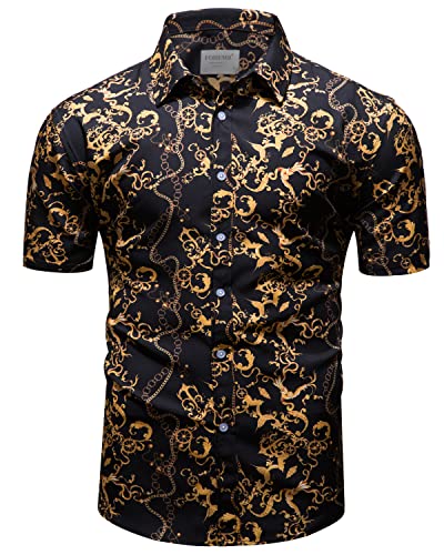 Mens Luxury Outfit Set Black Gold Shirts And Shorts 2 Piece Tracksuit Set Baroque Button Down Suit with Bucket Hats2