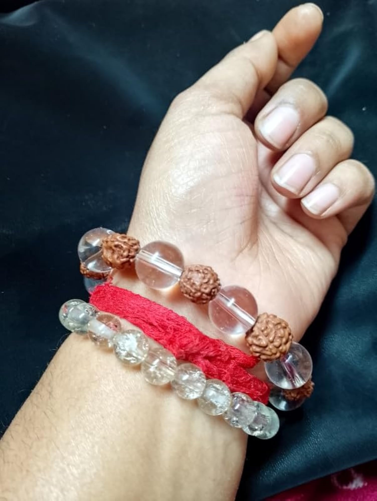 Sphatik and Rudraksha Stretchable Bracelet, Unisex Blessed by Lord Shiva