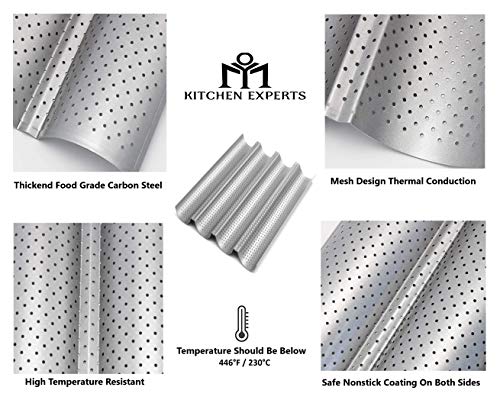 Bake Crispy Baguettes At Home With The Nonstick Perforated Pan-4 Wave Loaves With 15"X13" Italian Bread Mold - Ideal For Toaster Oven - Includes Cloche Waves Silver Steel Tray For Pro-Quality Results! #TOP3