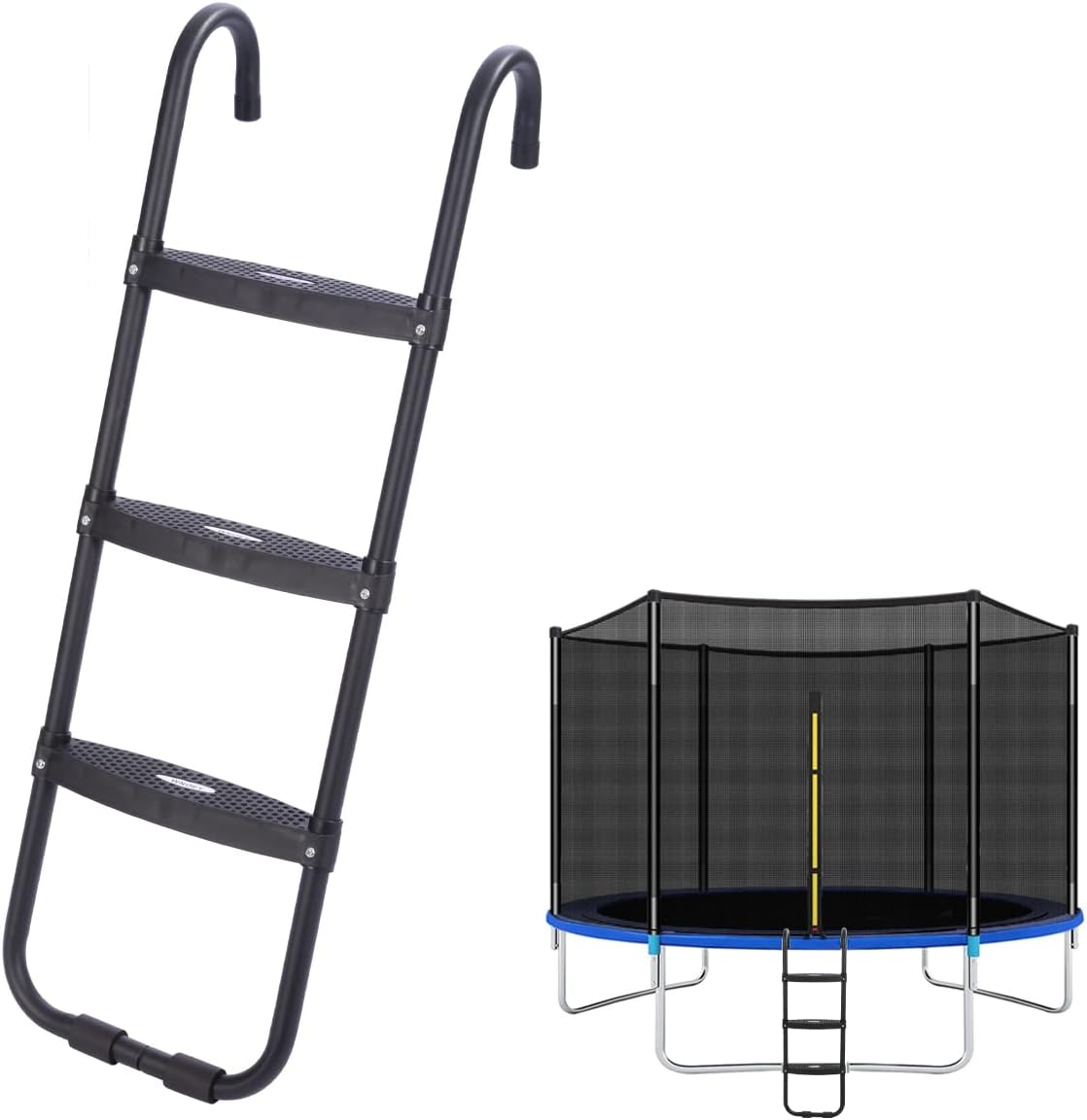 Trampoline Ladder, Upgrade Wide-Step Ladder for Trampoline, Universal Trampoline Accessories and Parts, Heavy-Duty Steel Ladder with Non-Slip Plastic Steps, Durable and Easy Install (Three-Steps)