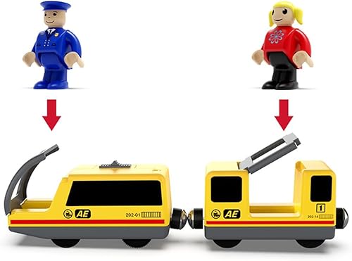 Miniatura 9 de Tren motorizado para pista de madera, tren de locomotora a pilas (conexión magnética), potente juego de tren bala de motor compatible con Thomas,