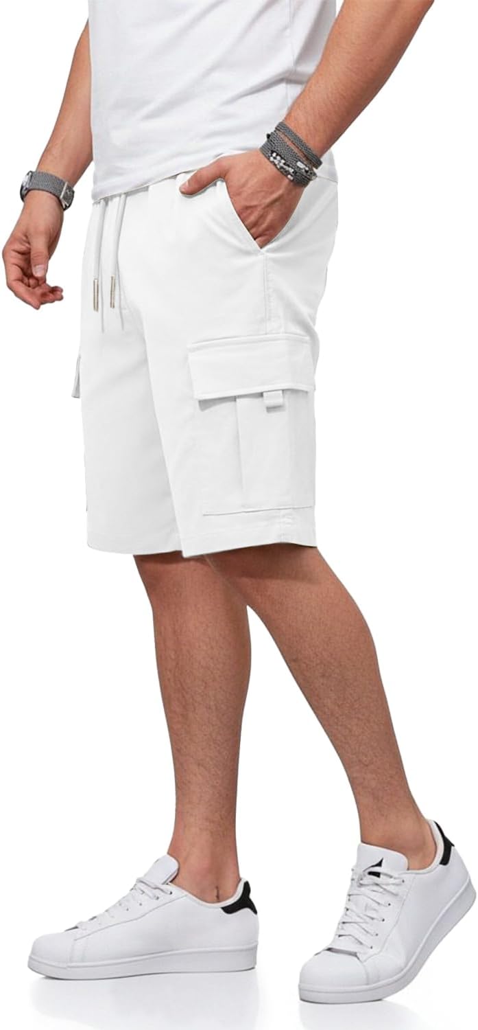 HUNGSON Mens Cargo Shorts Drawstring Classic Chino Stretch 9" Inseam Short with 6 Pockets - Image 4
