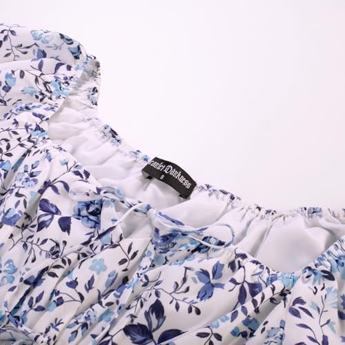 Image of Scarlet Darkness Women's Off The Shoulder Summer Dress Floral Puff Sleeve Renaissance Dresses