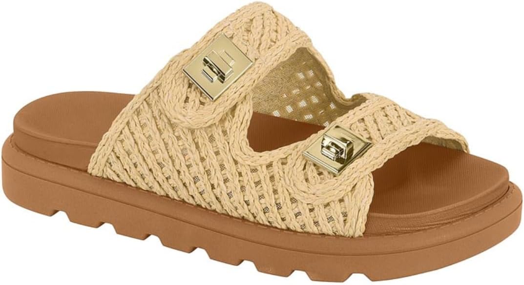 Sandália Birken Flat Feminina Vizzano Estilo Palha Natural Conforto Original
