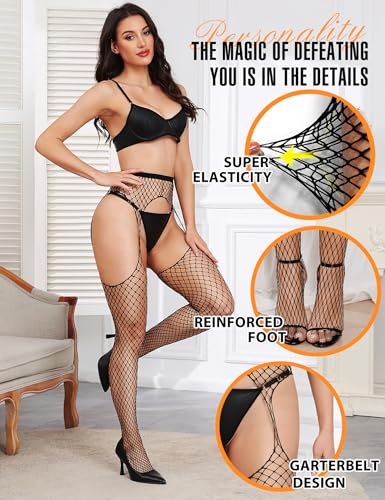 Image of RSLOVE Women's Fishnet Suspender Stockings - High Waist Fishnet Tights Sexy Lingerie for Intimate & Daily Wear