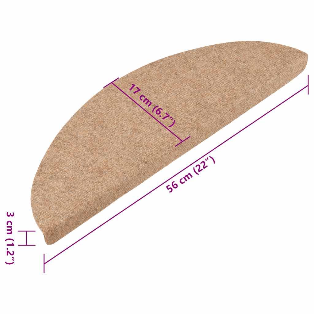 vidaXL Tapis d'Escalier Autocollants 15 pcs, Moquettes de Marches Antidérapantes, Carpettes d'Escalier, Décorations Intérieur, 56x17x3 cm Beige