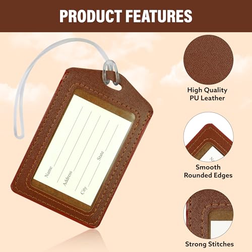 Image of Storite PU Leather Luggage Tag Travel Identification Name Tag for Bag & Backpacks Suitcase Tags for Traveling (5 Pack)