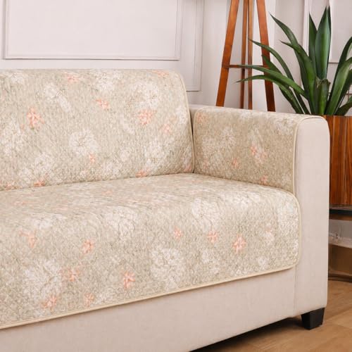 Image of STITCHNEST 'Double Vie Collection Series' Cotton Quilted Reversible Sofa Cover 3 Seater with Arm Rest and Pocket | Size 70x60 Inch