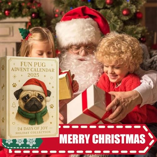 Mops Adventskalender 2025, 24 Tage Weihnachten Adventskalender mit niedlichen Mops Hund hängende Ornamente, lustige 24 Tage Countdown bis Weihnachtskalender, Feiertagsdekorationen Geschenk für
