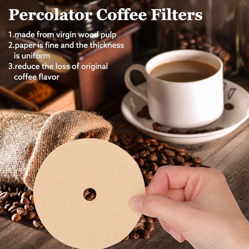 Image of 300Pcs Percolator Coffee Filters, 3.5in Disc Disposable Coffee Filters, | Virgin Wood Pulp, Natural Unbleached Coffee Filters for 3.5 inch Percolators and Flat-Bottom Baskets, Easy Cleanup