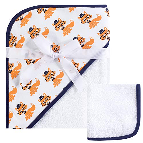 Image of Hudson Baby Unisex Baby Cotton Hooded Towel and Washcloth, Nerdy Fox, One Size