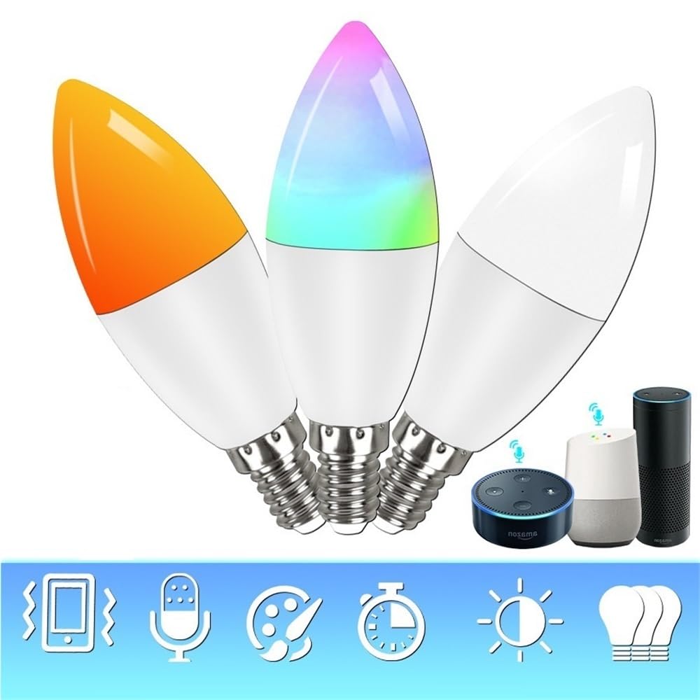 KJXP, Paquete de 10 bombillas LED inteligentes con forma de vela y WIFI, CA 85-265 V, E14, RGB+CW+WW, control por voz(E14 5W)