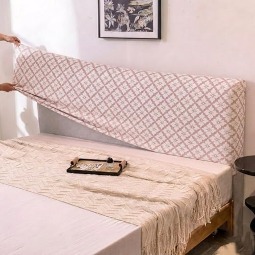 Image of HOMETHREADS 200 GSM Stretchable Jacquard Headboard Cover | Soft, Dust-Proof & Wrinkle-Resistant Bed Back Protector | Fits Leather, Wooden & Fabric Bedsides | for 7ft to 7.5ft Beds (Pink, 205x70Cm)