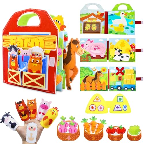 Busy Board Montessori con Libro Interactivo 15 en 1 Juguetes Montessori, Juguete Sensorial Educativo para Niños 1-3 Años, Tablero Actividades Granja Quiet Book Regalo Cumpleaños Navidad Niña Niño