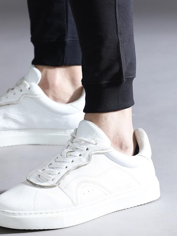 Image of CROCODILE Men Solid Ankle Length Joggers | French Terry Cotton | Drawstring Waist | 3 Pockets