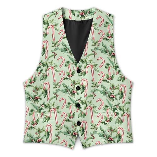 Candy Cane Christmas Pattern Suit Vest for Men Slim Fit Tuxedo Waistcoat Button Down V Neck Business Dress Coat 5