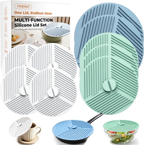 FINENUT Silicone Lids for Bowls,Pot Holders - 9-Pack Kitchen hot Pads & Microwave Splatter Cover Food Storage Universal Multi-Use Lid & Trivet Mats for Pans,Plates,Cups Heat Resistant Dishwasher Safe