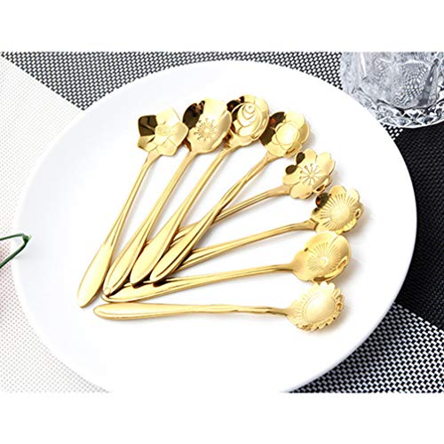 8 Peças Colher De Aço Inoxidável Flor Colher De Sobremesa Utensílios De Serviço De Aço Inoxidável Co