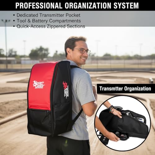 Ve-Lumiveve RC Car Waterproof Backpack, RC Storage Bag with PP Board Support and Multi-Pocket Design, Compatible with Axial SCX10 Capra & TRX4 TRX6 1/10 Scale RC Crawler Buggy Monster Truck (RED) by Ve-Lumiveve - Image 3