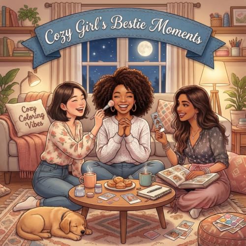 Cozy Girl’s Bestie Moments: Fun Bold Line Nostalgic Eras Adult Comfy Coloring Book | Timeless Vintage Aesthetic Hygge Moments & Cute Calming Lifestyle Scenes | Anxiety Relief, Mindfulness Activities & Relaxing Creative Therapy Gift for Women & Teens image 2
