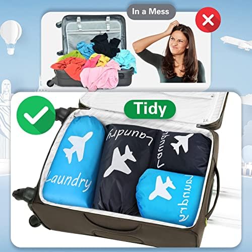 Shappy 4 PiecesTravel Laundry Bags, Travel Organizer Bag with Nylon Drawstring Machine Washable Dirty Clothes Blue Grey Mat Bags Accessories for Hamper Basket Camp Home College Dorm