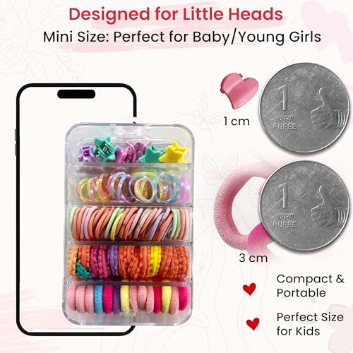 Image of TEMPERIA Hair Accessories Birthday Gift Items for Girls & Kids | Combo of Hair Claw Clips, Rubber Band, Hair Pins & More | Cute Hair Styling Kit for Baby Girls for Party & Wedding | Multicolor -100pcs