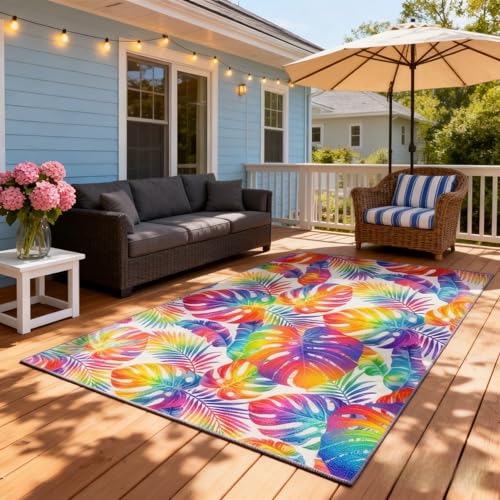 Vibrant Tropical Leaf Seamless Pattern Art Print 2x6 Outdoor Rug