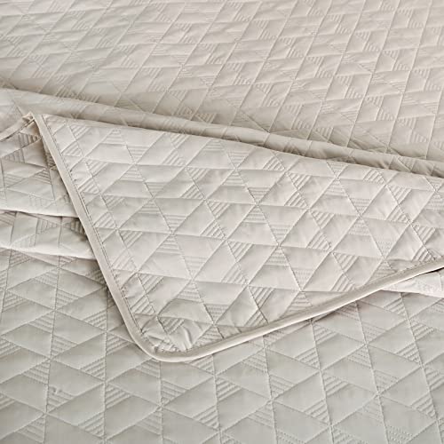 Ofixi Oversized King Plus 128"X120" Quilt Set 3 Pieces Extra Large King Size Bedspreads Lightweight Summer Comforter Reversible Coverlet Bed Cover For All Season, Beige #TOP5