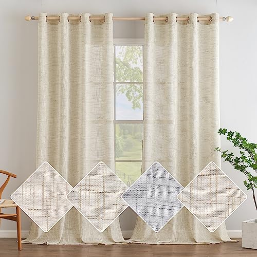 EMEMA Transparent Curtains Linen Voile Curtain with Eyelets Translucent Modern Sailing Curtains for Balcony Doors Suitable for Living Room Bedroom 2 Panels 140x145cm Ivory White - Image 2