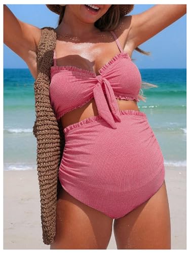 Maillot de bain de grossesse haut de gamme en maille extensible texturée avec détails noués - 5