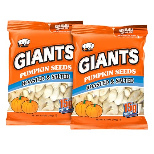 GIANTS Pumpkin Seeds - Whole Pumpkin Seeds in Shell, Roasted and Salted, High Protein Snack with 15g...