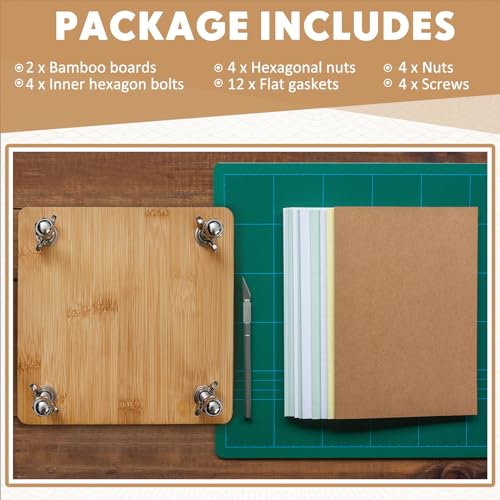 Juexica Prensa de livros de madeira e bambu, prensa de encadernação portátil com 34 kits de encadern