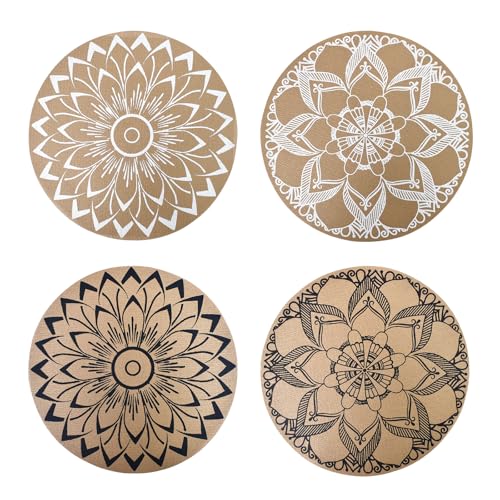 4 Manteles Individuales Redondos Tejidos, Manteles Individuales Yute Mandala, Manteles Individuales Bohemios Antideslizante Lavables Salvamanteles Resistente al Calor, para Bodas, Festivales, Comedor