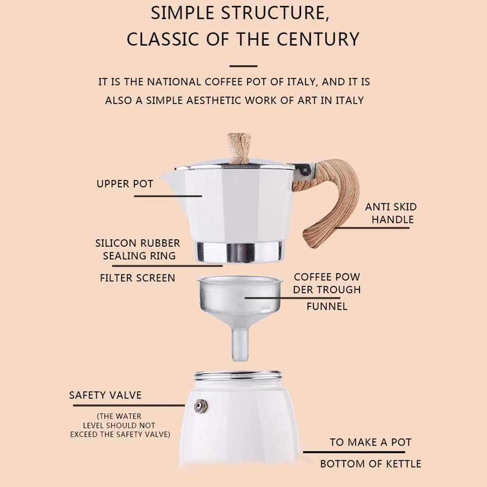 Cafetera exprés clásica de aluminio para estufa, cafetera italiana, cafetera para estufa, cafetera exprés, cafetera de moca, apta para placa de inducción, 300 ml