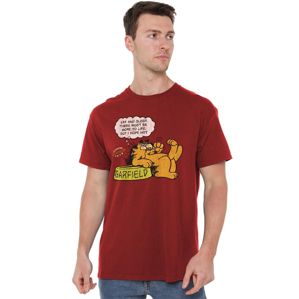 Garfield Unisex Red Eat & Sleep T-Shirt, Cardinal In | Size: Xl