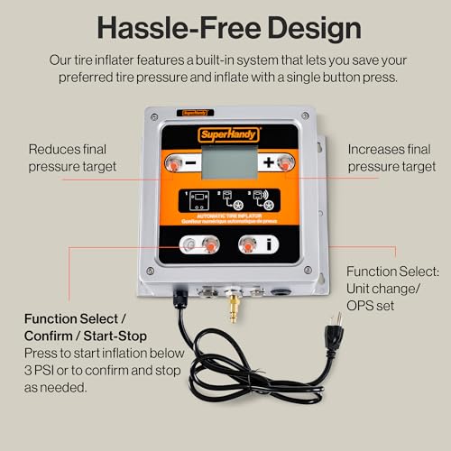 Automatic Tire Inflator with Digital Pressure Control (10–145 PSI), Wall-Mount Air Compressor Gauge System with Hose & Chuck — Auto Inflate/Deflate for Auto Shops, Garages & Fleet Maintenance