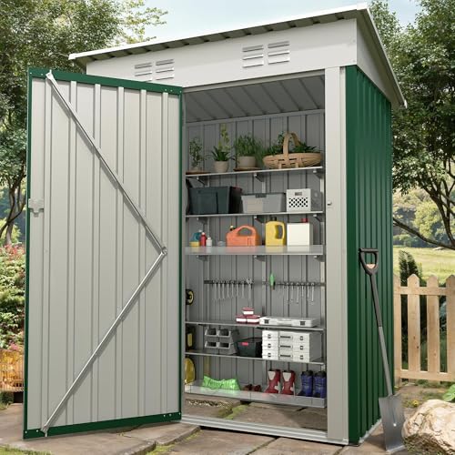 Almacenamiento Exterior De Metal Resistente De 1,5 x 0,9 m, Techo Inclinado, Puerta Con Cerradura, Organizador De Herramientas Resistente a La Intemperie Para Jardín, Patio, Caseta De Acero Resistente