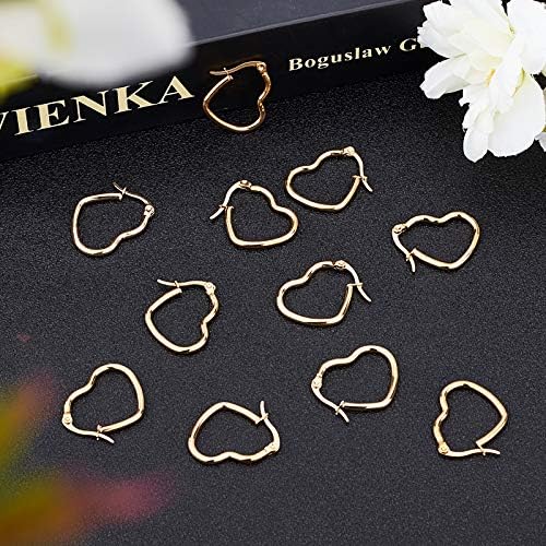 UNICRAFTALE about 30pcs 23x19mm Heart Hoop Earrings Stainless Steel Ear Wires Components with Ear Nuts Hypoallergenic Golden Earring Findings for Women Earrings Jewellery Making