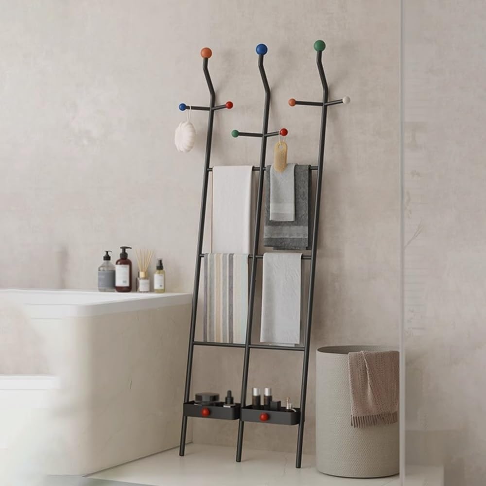 Toalleros de pie Estante for almacenamiento de toallas de baño, perchero de pared for el hogar, estante de almacenamiento independiente for ropa de pie for el suelo Toalleros para mantas(Negro)